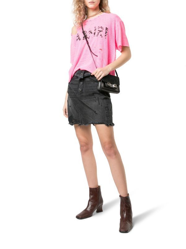 Amiri o1mle1224 Fold Over Denim Skirt in Dark Grey Size 27" / US 4 / IT 40 - 2 Thumbnail