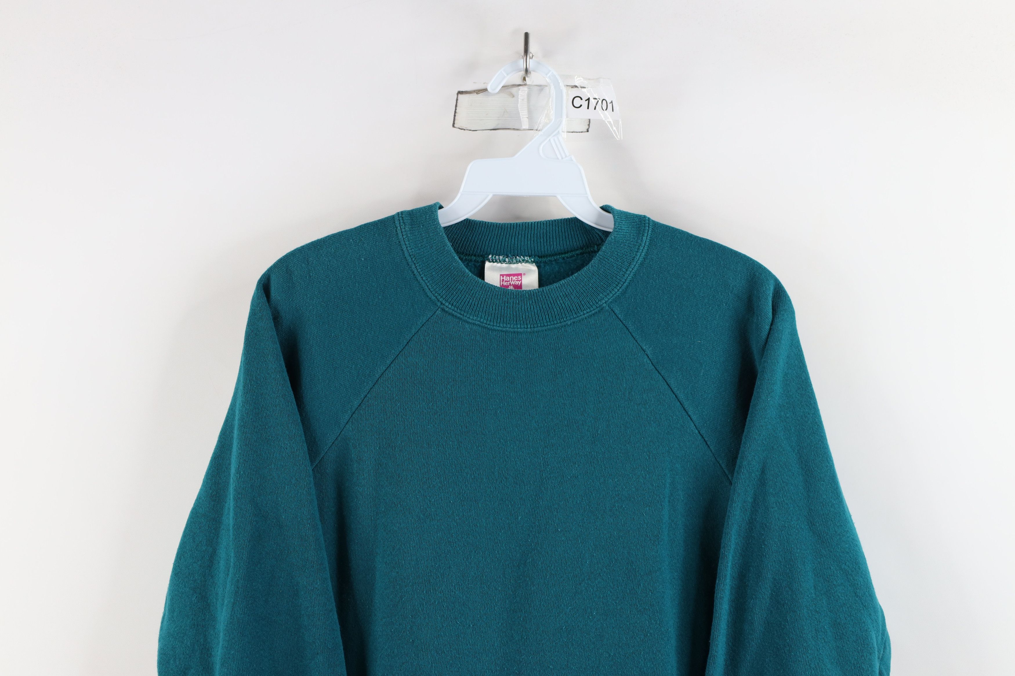 Vintage Vintage 90s Streetwear Faded Blank Crewneck Sweatshirt Teal Size M / US 6-8 / IT 42-44 - 2 Thumbnail