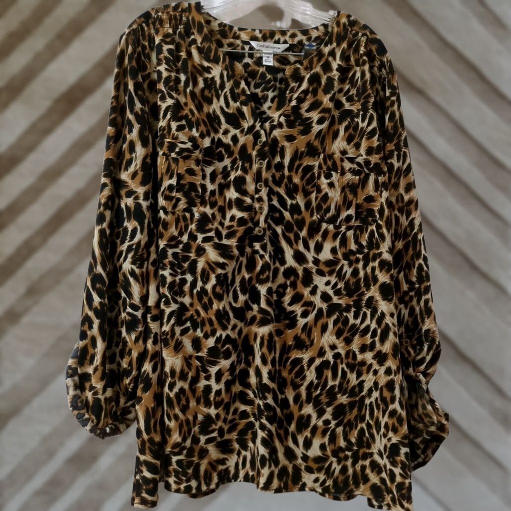 Croft & Barrow Croft & Barrow Womens 3XL Brown Leopard Animal Print Long Sleeve Blouse Size XXL / US 16-18 / IT 52-54 - 1 Thumbnail