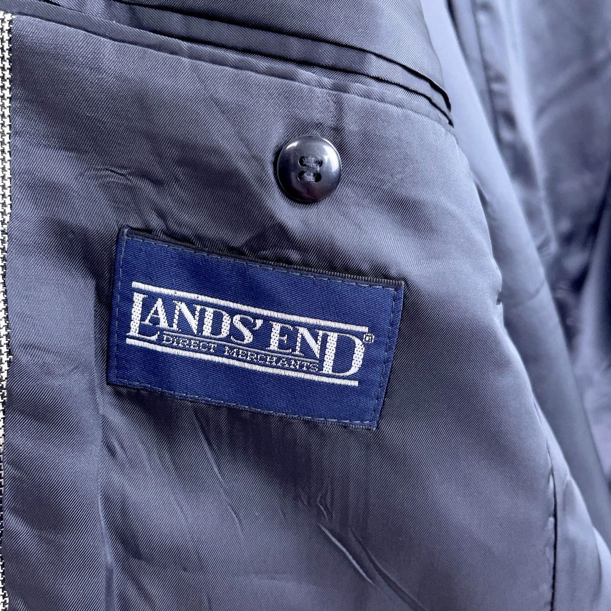 Lands End Worsted Wool Houndstooth Sport Coat Gray 40R