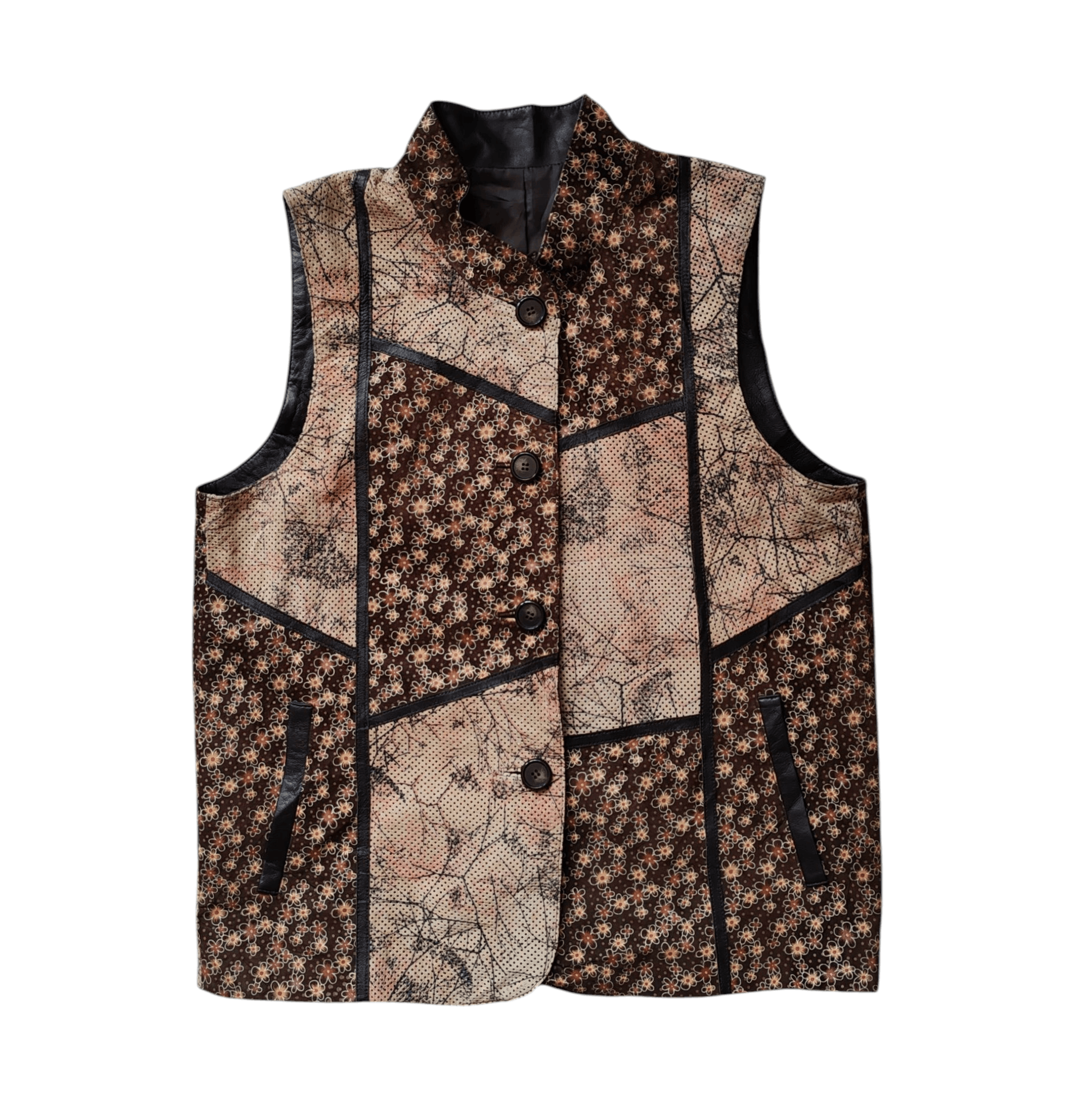 Leather Vintage Japan Suede Leather Vest jacket Abstract Sakura Size ONE SIZE - 1 Thumbnail