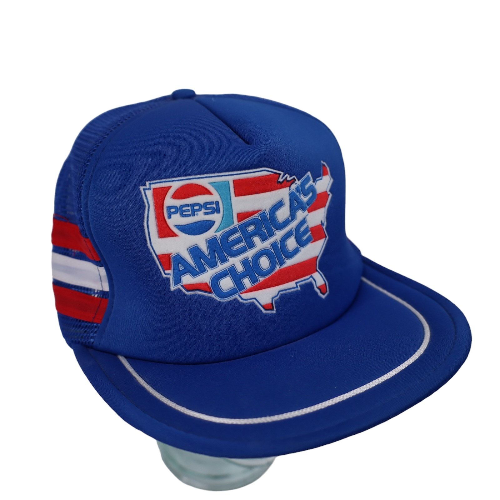 Vintage Vintage Pepsi American Choice 3 Stripe Tri Bar Trucker Hat Size ONE SIZE - 2 Thumbnail