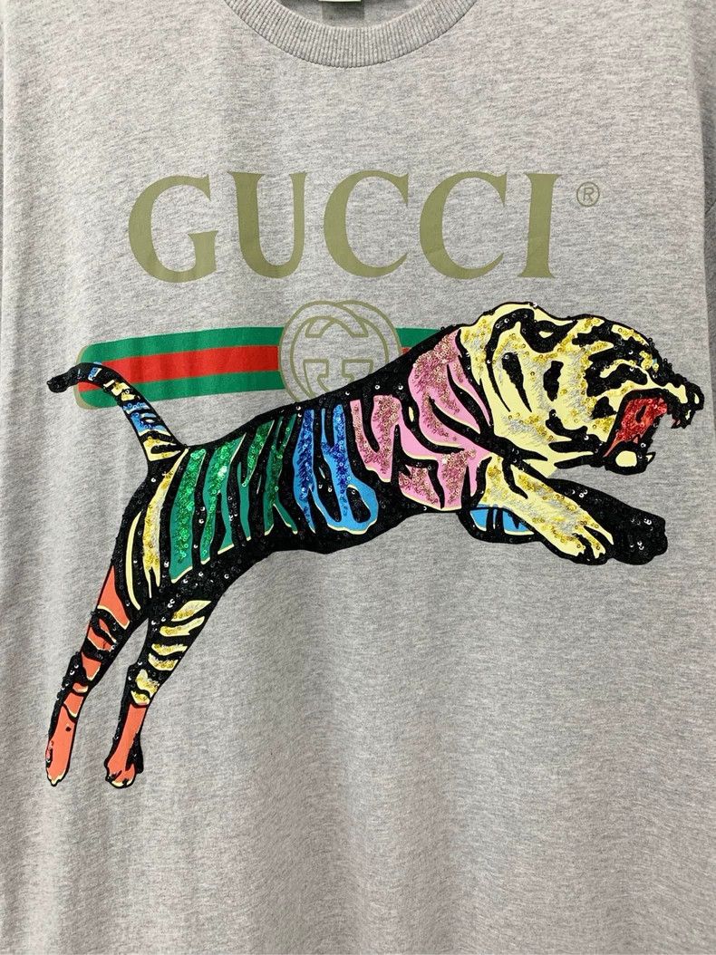Gucci Gucci Gray letter tiger sequin round-neck short-sleeved T- Size XS / US 0-2 / IT 36-38 - 6 Thumbnail