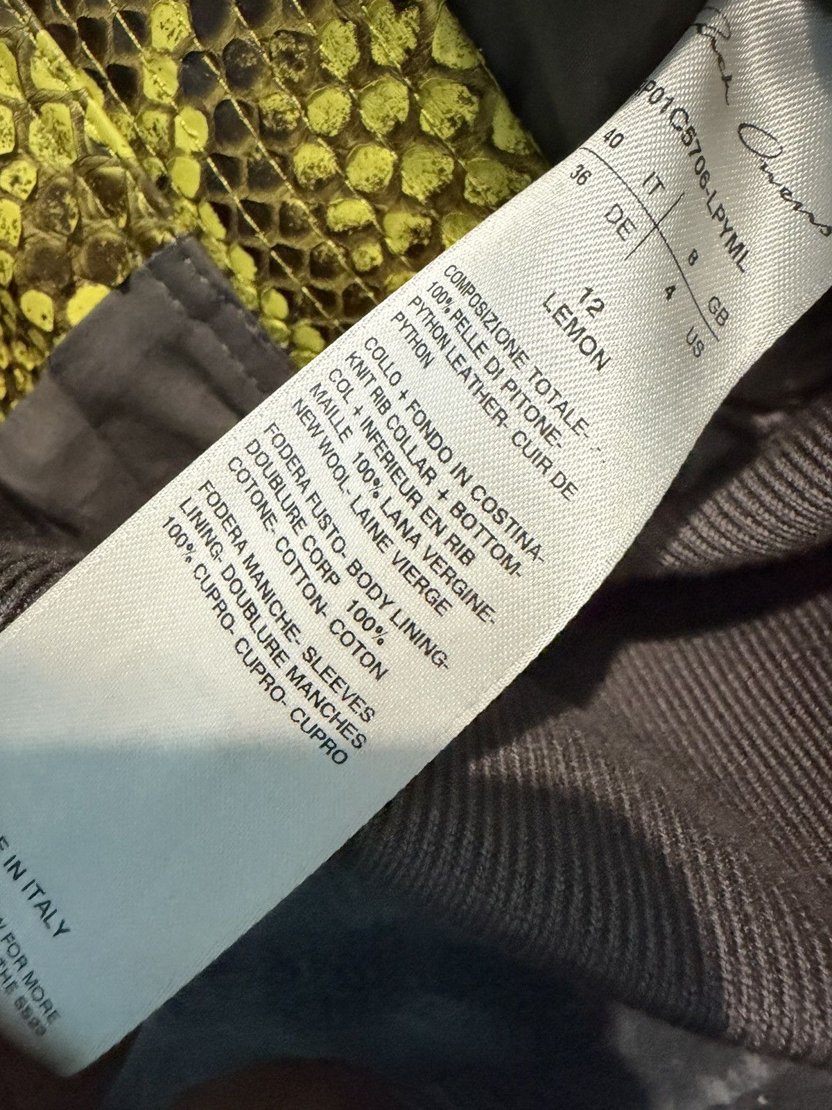Rick Owens SS23 Rick Owens Python Leather Bomber Jacket in Lemon Yellow Size S / US 4 / IT 40 - 14 Thumbnail