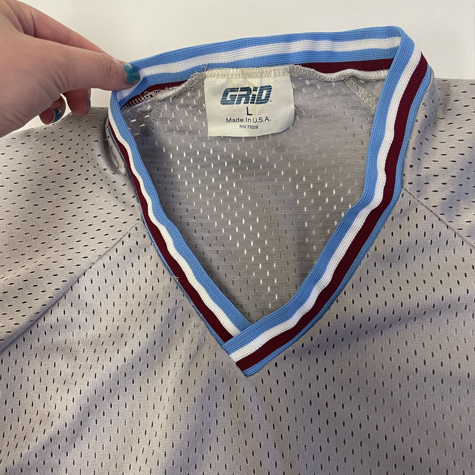 Other Vtg Grid ATHLETIC Silver MESH Jersey Net RINGER Shirt Size US L / EU 52-54 / 3 - 3 Thumbnail