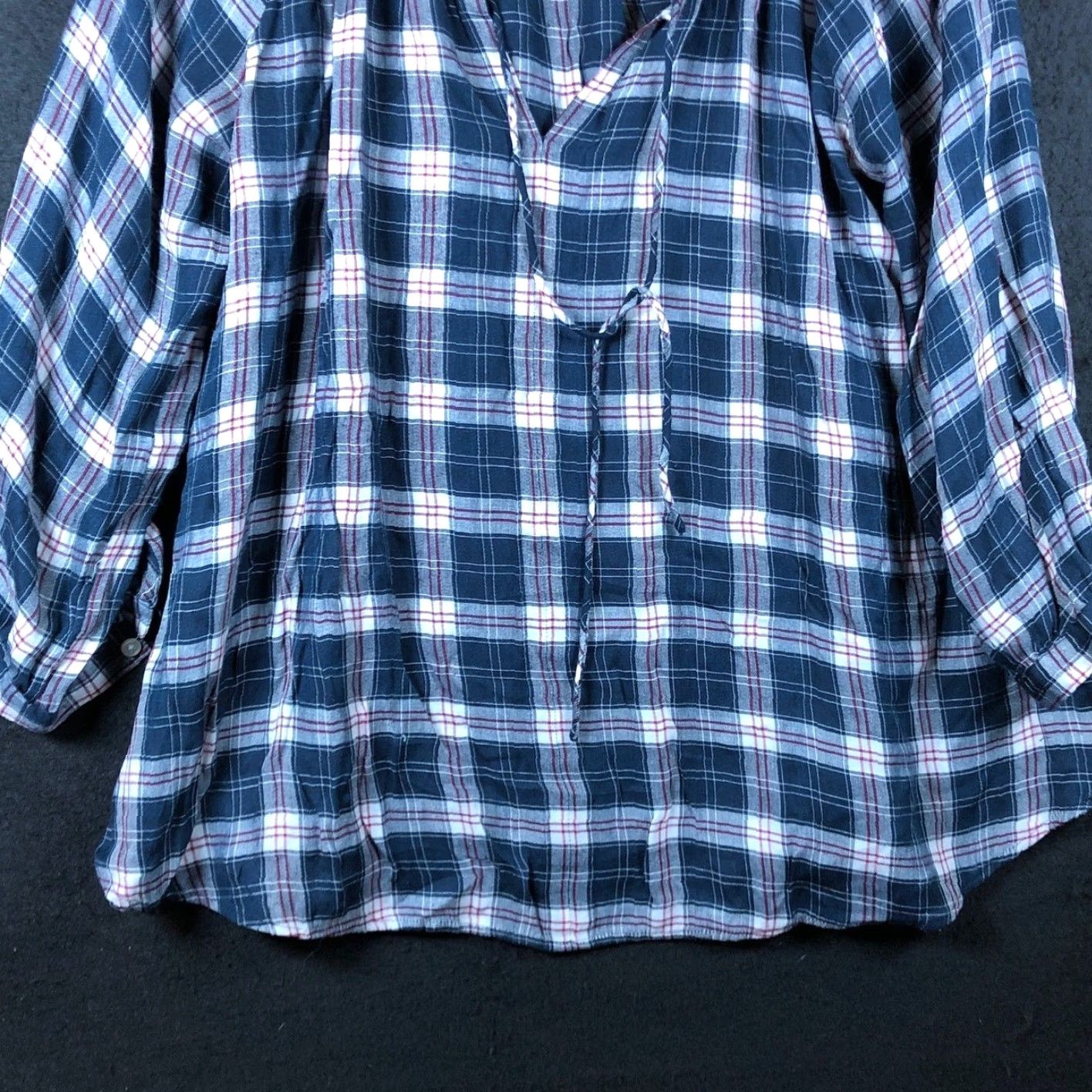 Ann Taylor Ann Taylor LOFT Womens Shirt Multi Plaid V Neck Long Sleeve Sheer Boxy Small Size S / US 4 / IT 40 - 3 Thumbnail