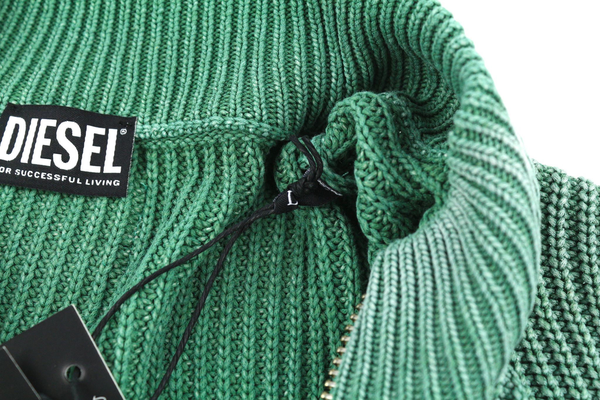 Diesel K-KENTUCKY ZIP L Washed Crew Knit Green Jumper 40133 Size US L / EU 52-54 / 3 - 7 Thumbnail