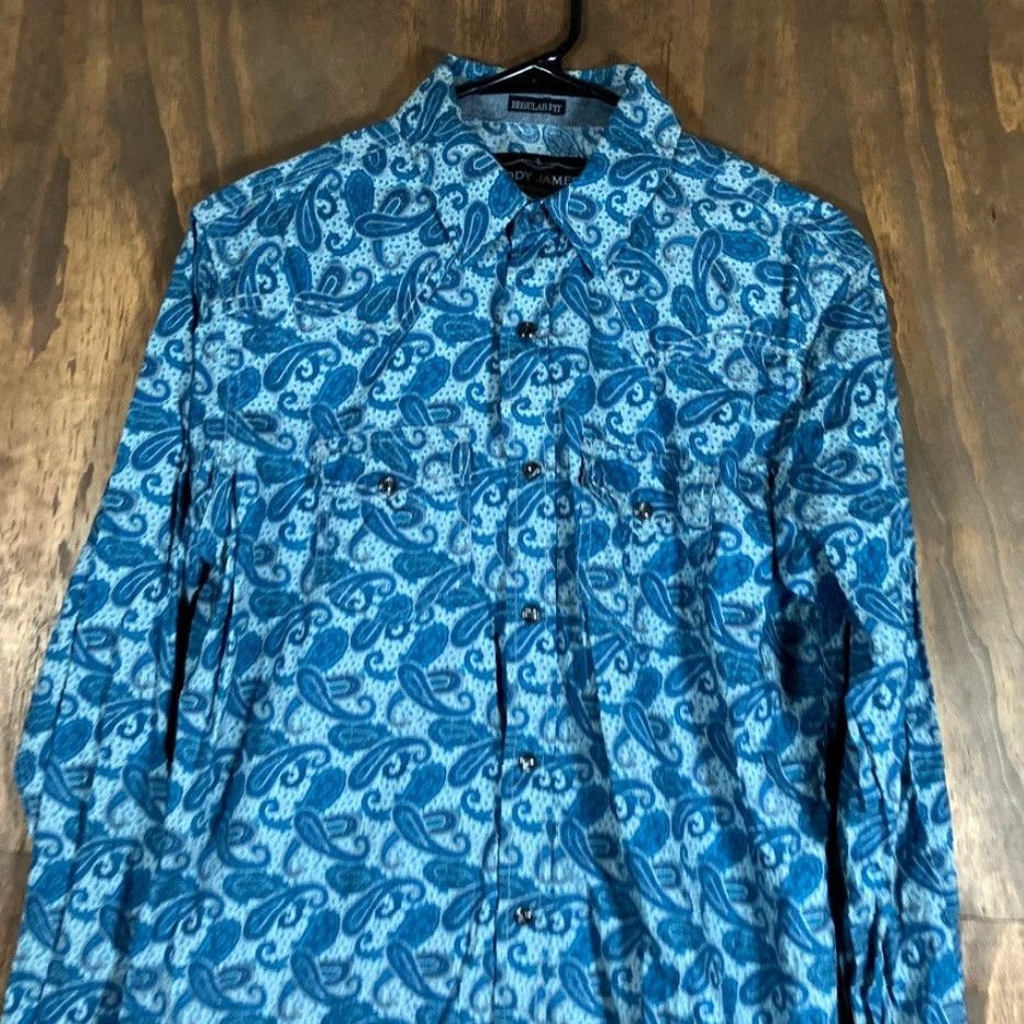 Cody James Cody James Mens Shirt Blue Paisley Regular Fit Pearl Snap Western Long Sleeve S Size US S / EU 44-46 / 1 - 2 Thumbnail