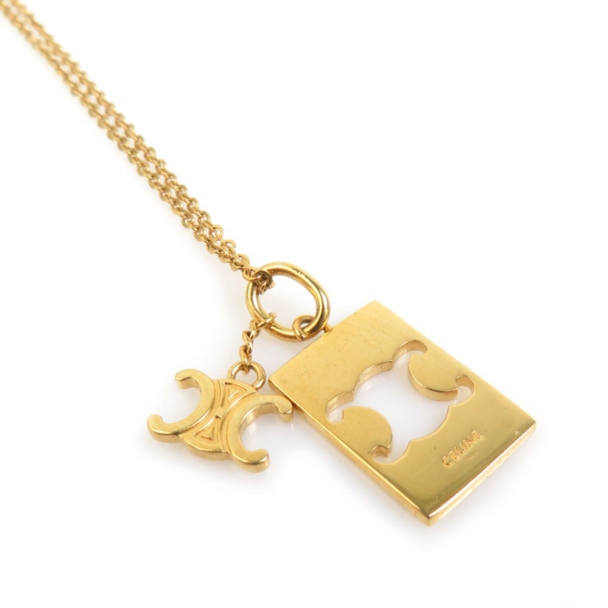 Celine CELINE Necklace Triomphe Rhinestone Macadam Blason Pendant 