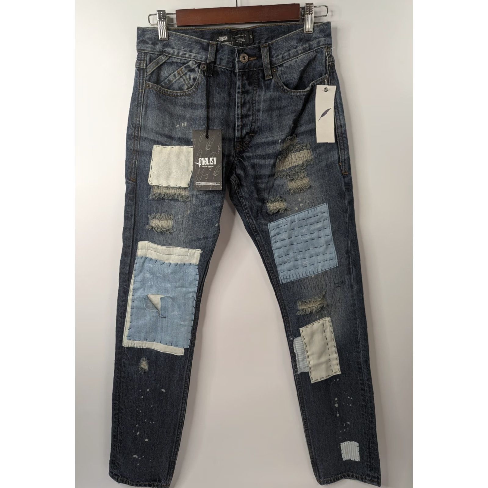 J Brand Publish Brand Jeans Men Snyder Denim Paint Distressed Patchwork Size 28 Blue 31in Inseam (NWT) Regular Straightbox Size US 28 / EU 44 - 2 Thumbnail