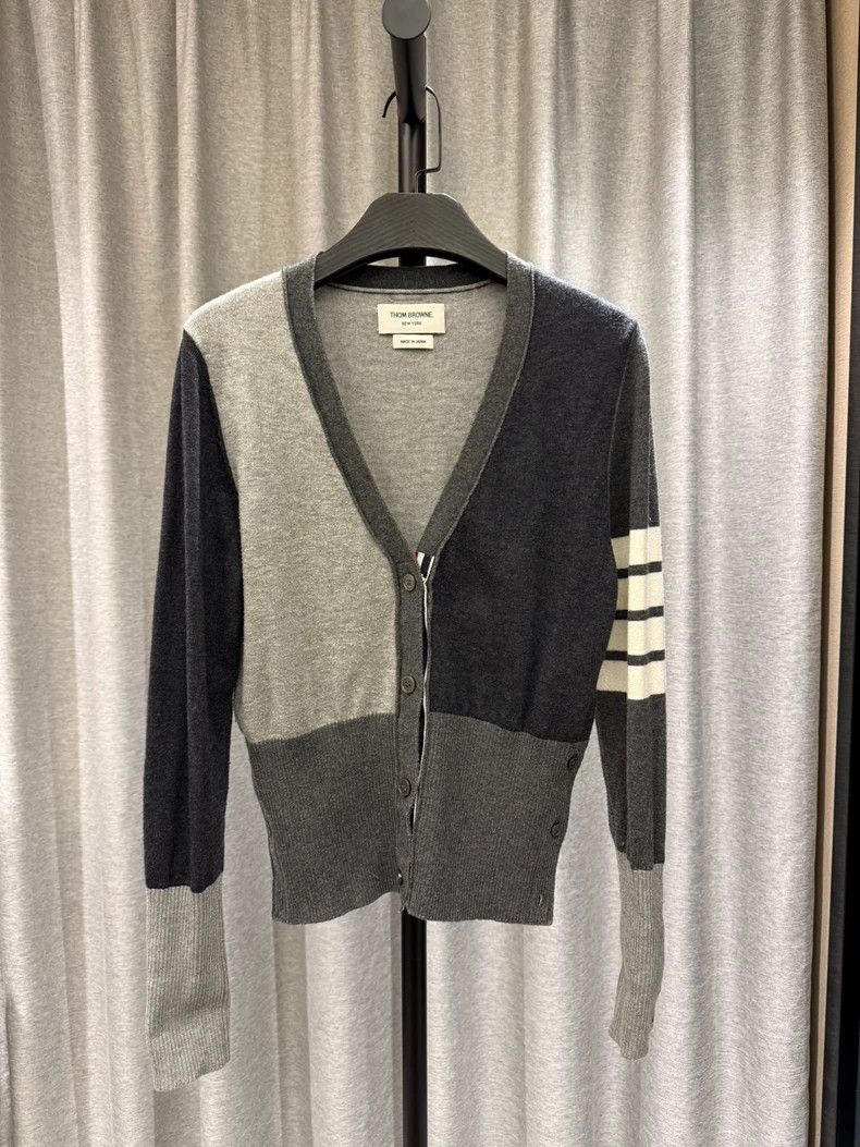 Thom Browne THOM BROWNE Grey patchwork wool cardigan sweater 2502-Nexta Size US XXL / EU 58 / 5 - 1 Thumbnail