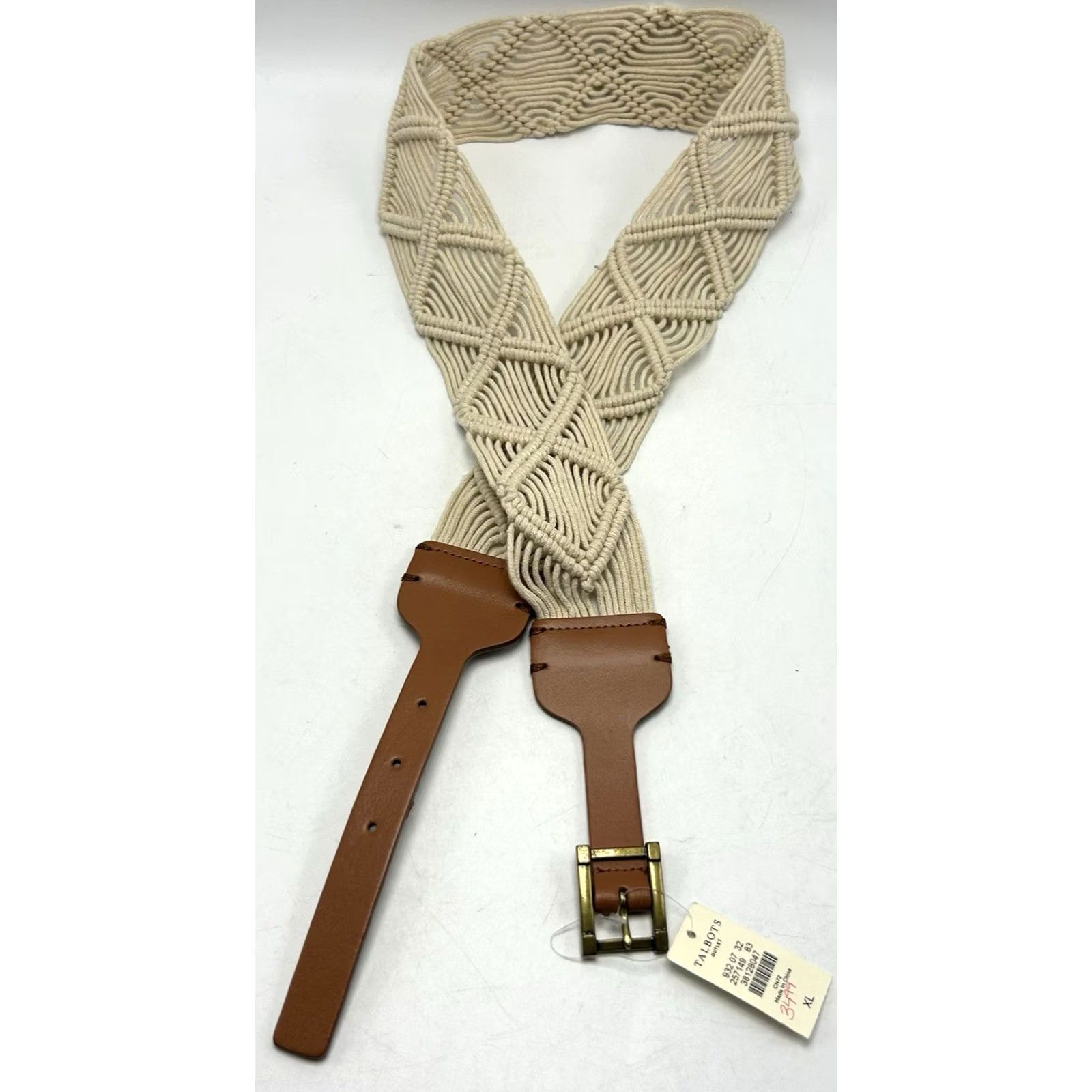 Talbots Talbots Belt Womens XL Ivory Cotton Braided Leather Trim Buckle Adjustable Size ONE SIZE - 2 Thumbnail