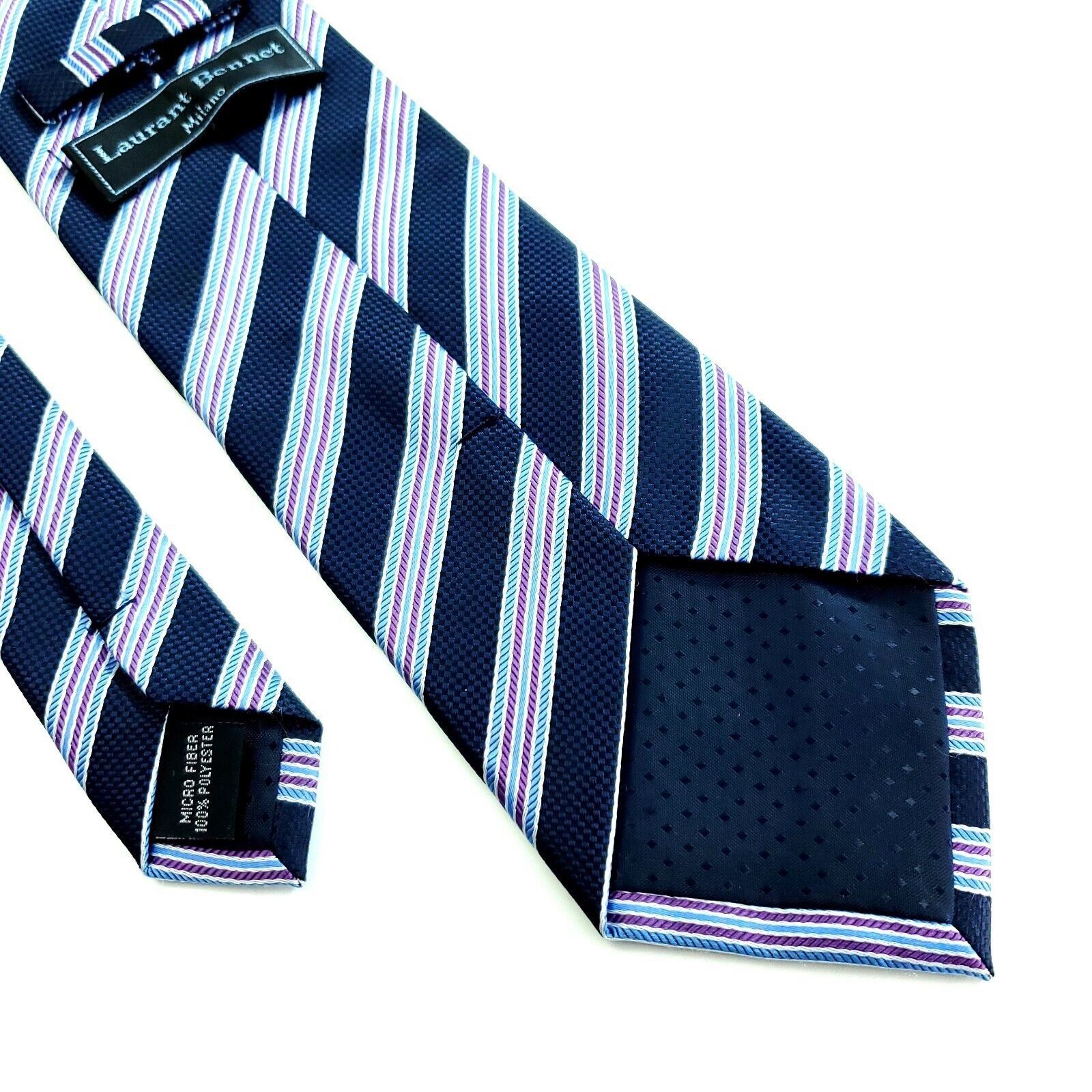 Designer Laurant Bennet Milano Blue Purple Striped Woven Long Silk Ti Size ONE SIZE - 5 Thumbnail
