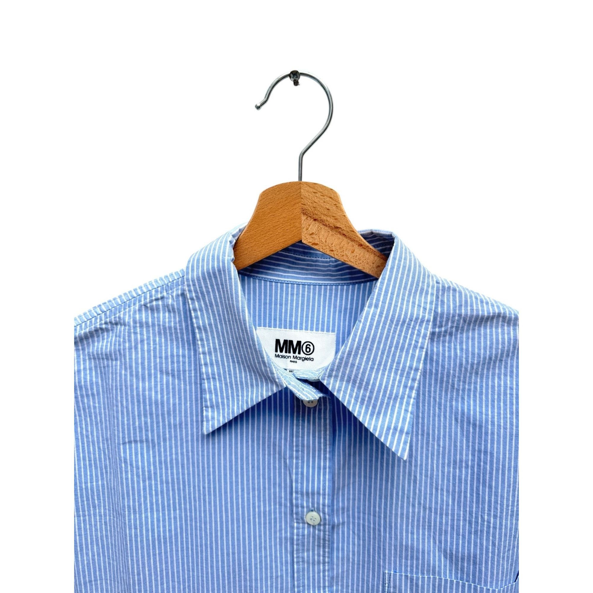 Maison Margiela SS 2019 White & Blue Striped Circular Shirt Size M / US 6-8 / IT 42-44 - 2 Thumbnail
