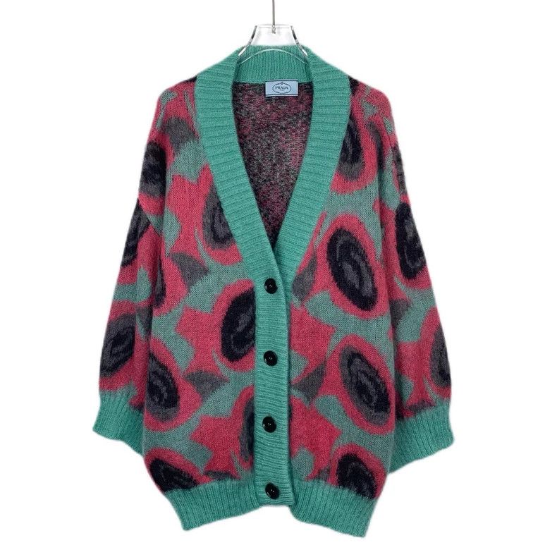 Prada Prada Patterned inlaid color block horsehair knitted cardig Size US XS / EU 42 / 0 - 1 Thumbnail