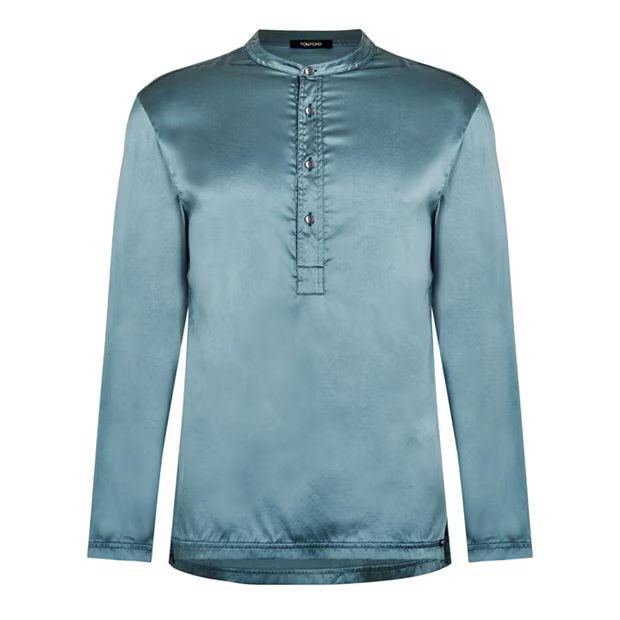 Tom Ford o1g2r1mq0724 Silk Henley Shirts in Sky Blue Size US M / EU 48-50 / 2 - 1 Thumbnail