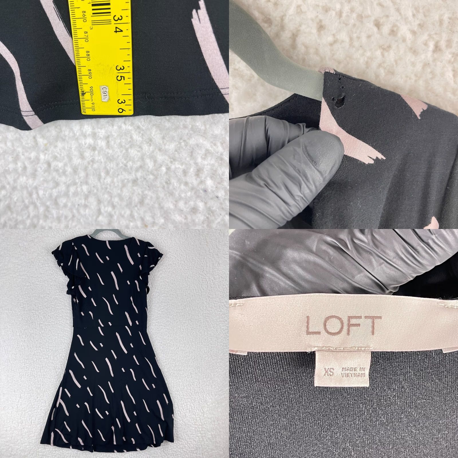 Loft LOFT Black Short Cap Sleeve Front Knot V-Neck Knee Length Dress XS Womens Size XS / US 0-2 / IT 36-38 - 8 Thumbnail