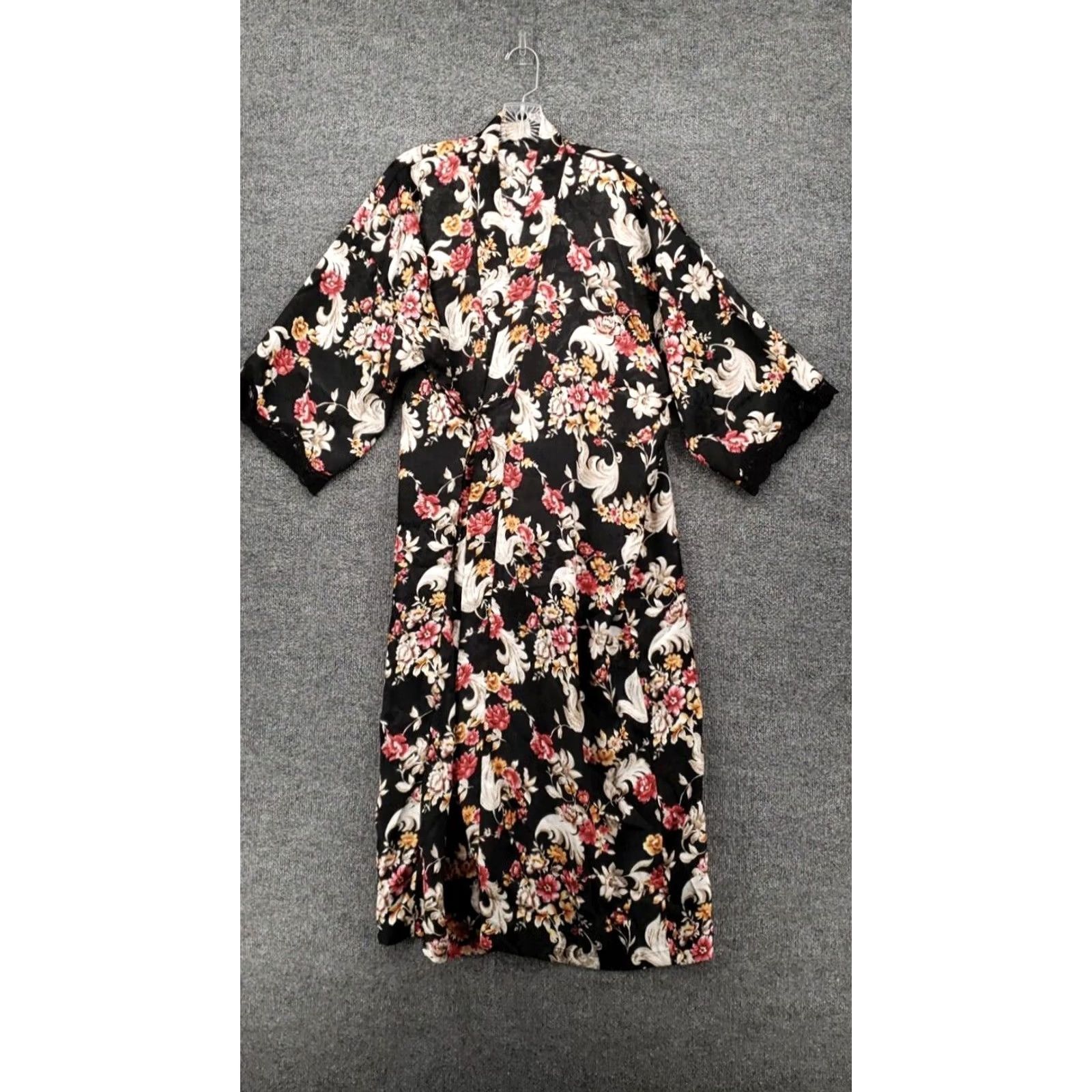 Vintage VINTAGE LA Intimates Robe Womens XL Black Floral Kimono Waist Tie Long Sleeve Size XL / US 12-14 / IT 48-50 - 2 Thumbnail