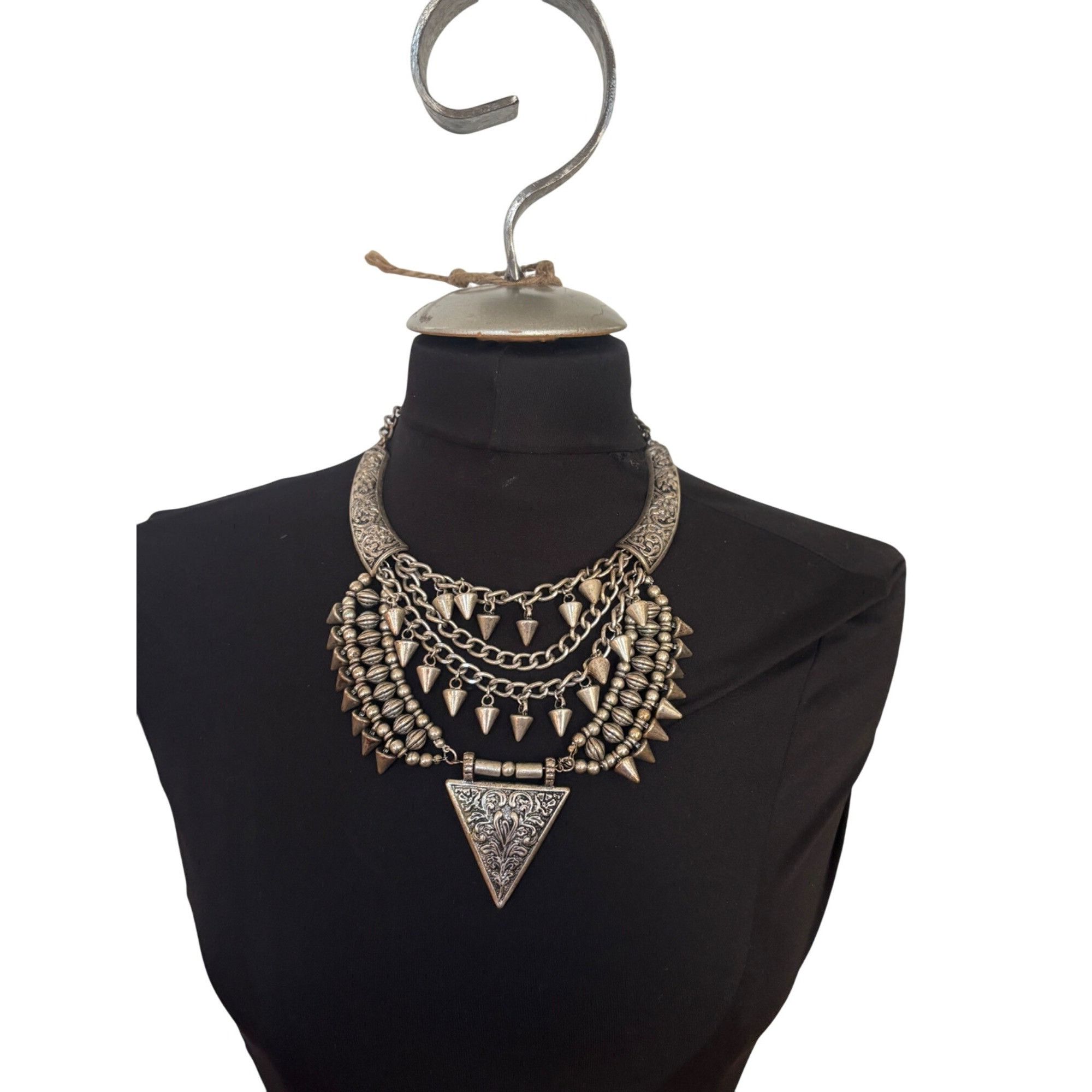 Other Bohemian Tribal Statement Necklace With Engraved Triangular Size ONE SIZE - 1 Thumbnail