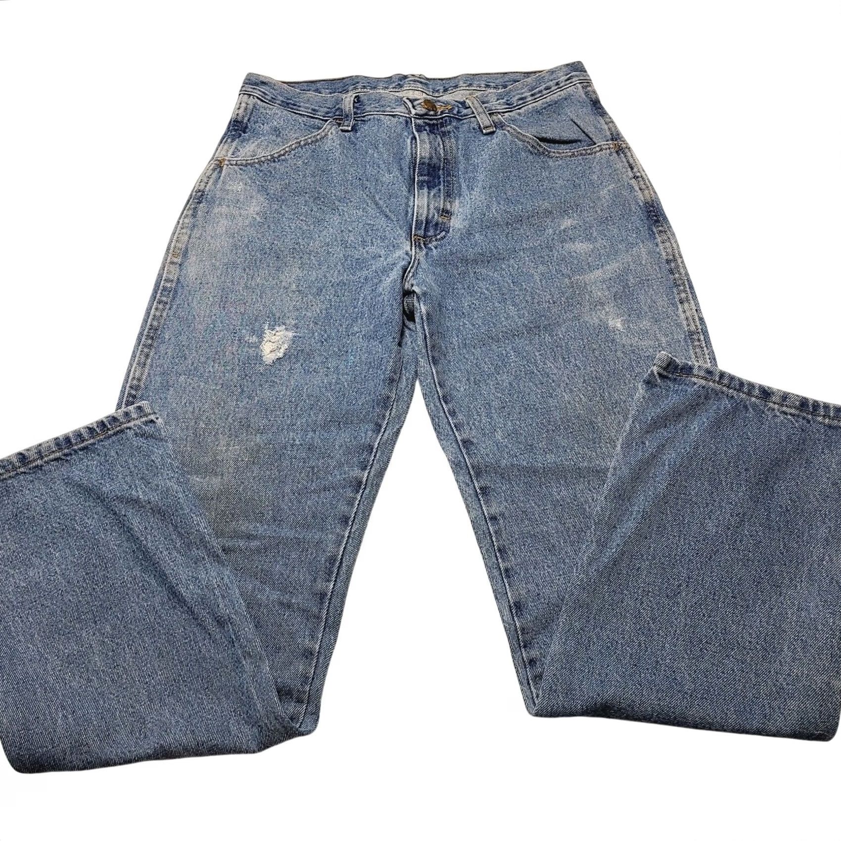 Denime Rustler Jeans Men 31x30 Blue Denim Distressed Faded 100% Cotton Casual 90's Size US 31 - 2 Thumbnail