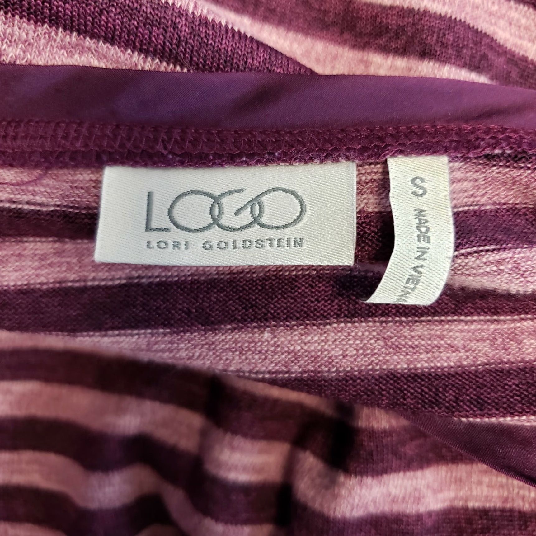 Vintage LOGO by Lori Goldstein Blouse Knit Top Sz Small Burgundy Striped Long Sleeve Womens Size S / US 4 / IT 40 - 5 Thumbnail
