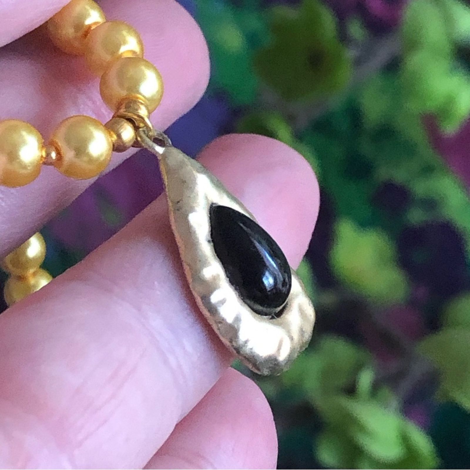 Handmade Handcrafted repurpose black glass teardrop Pearl necklace Size ONE SIZE - 9 Thumbnail