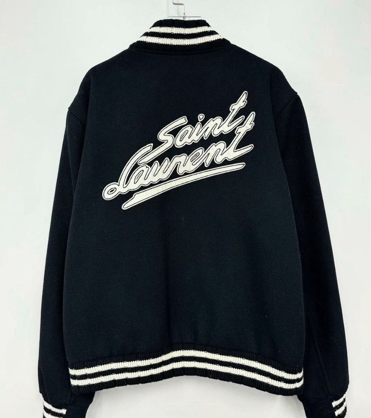 Saint Laurent Paris Teddy Jacket wool bomber in black with logo Size US XL / EU 56 / 4 - 1 Thumbnail