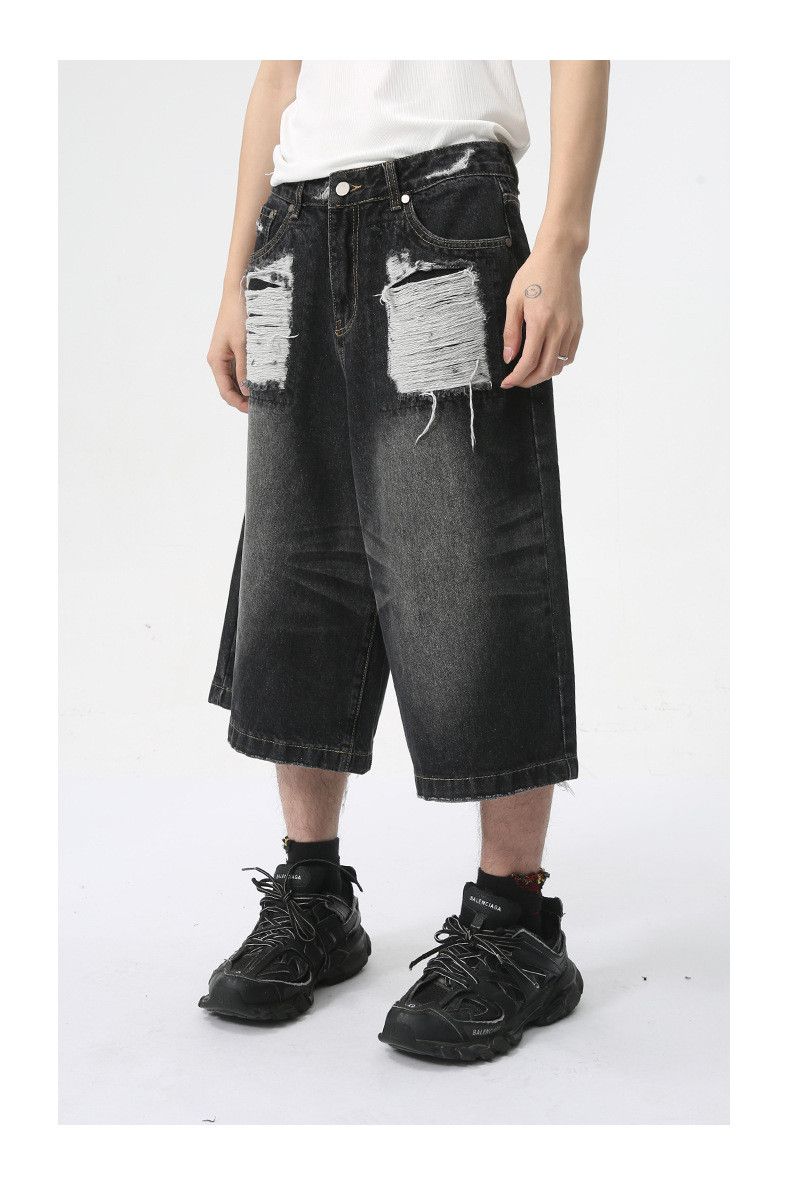 Japanese Brand × Jean Black Vintage Straight Washed Ripped Denim Shorts Size US 32 / EU 48 - 2 Thumbnail