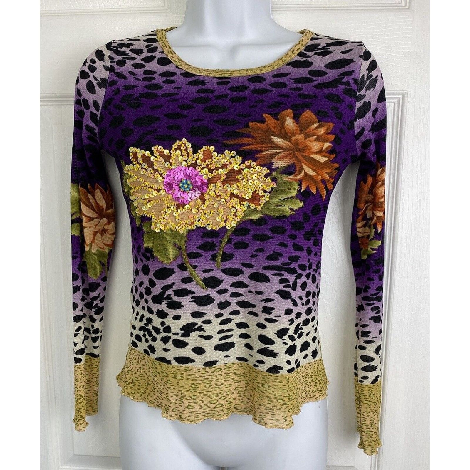 Other VTG KOKOMO Long Sleeve Mesh Top Floral Sequins Animal Print Size M / US 6-8 / IT 42-44 - 1 Thumbnail