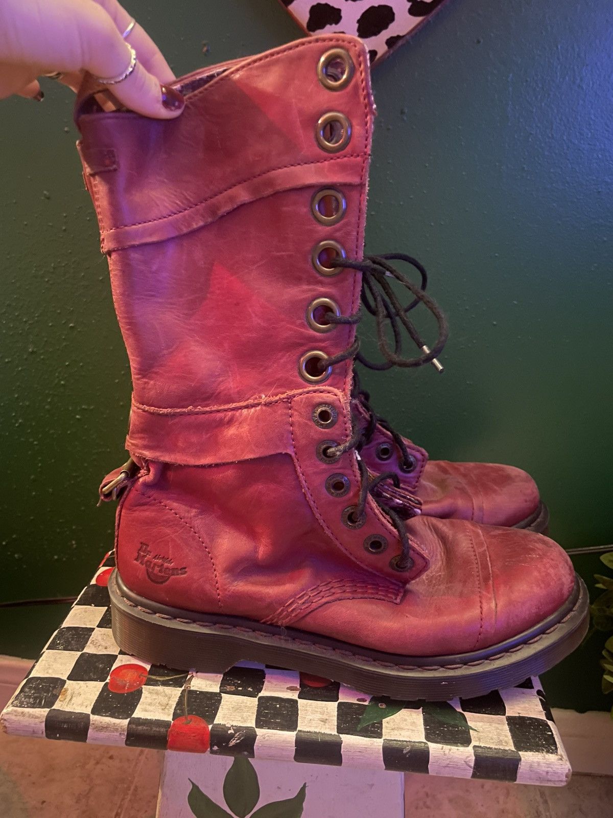 Dr. Martens 2008 Red Leather Triumph Dr. Martens with floral lining Size US 8 / IT 38 - 2 Thumbnail