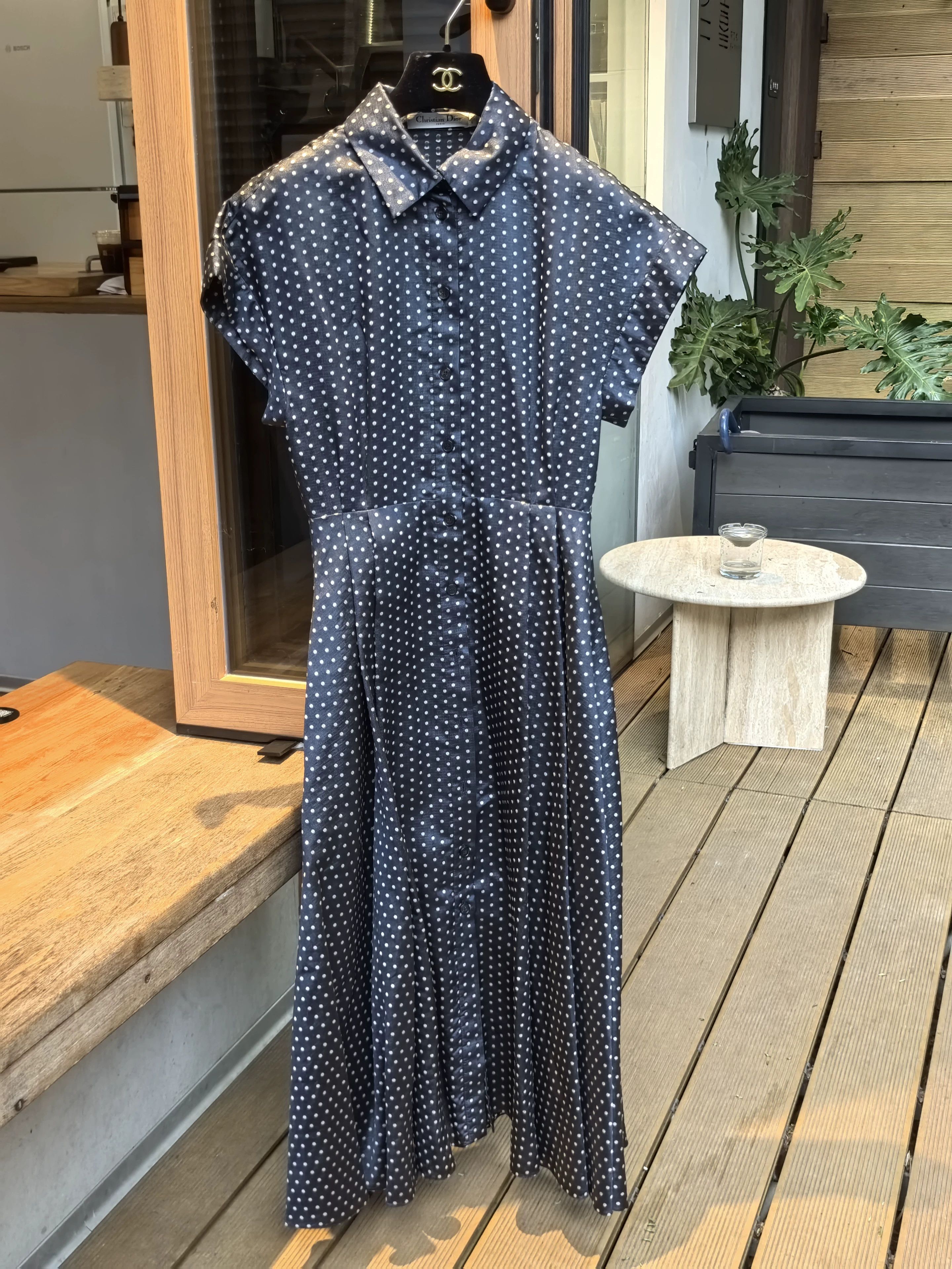 Dior navy polka dot silk dress by dior Size US 34 / EU 50 - 1 Thumbnail