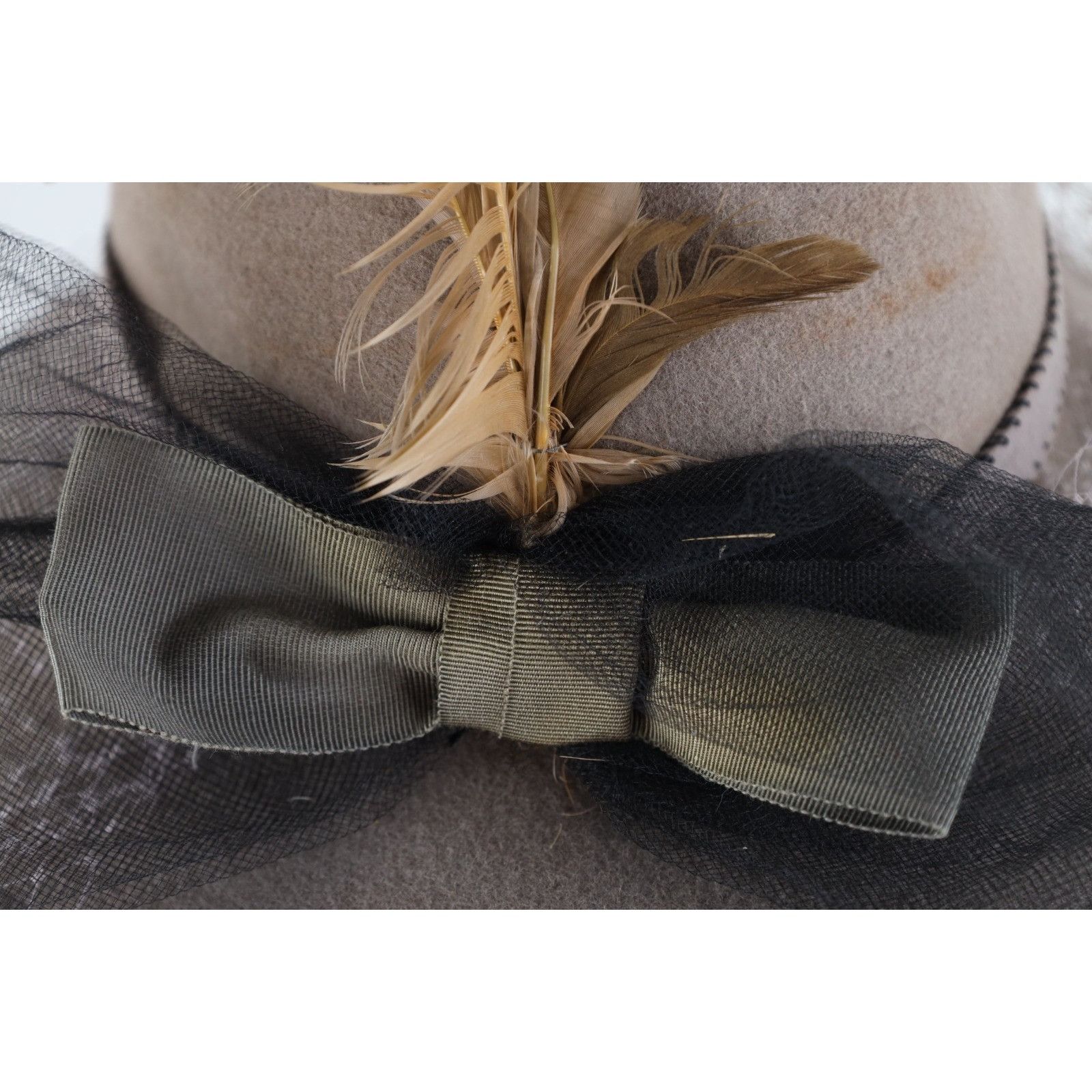 Vintage Vintage 50s Lace Netting Bowtie Feather Felt Wool Hat Size ONE SIZE - 3 Thumbnail