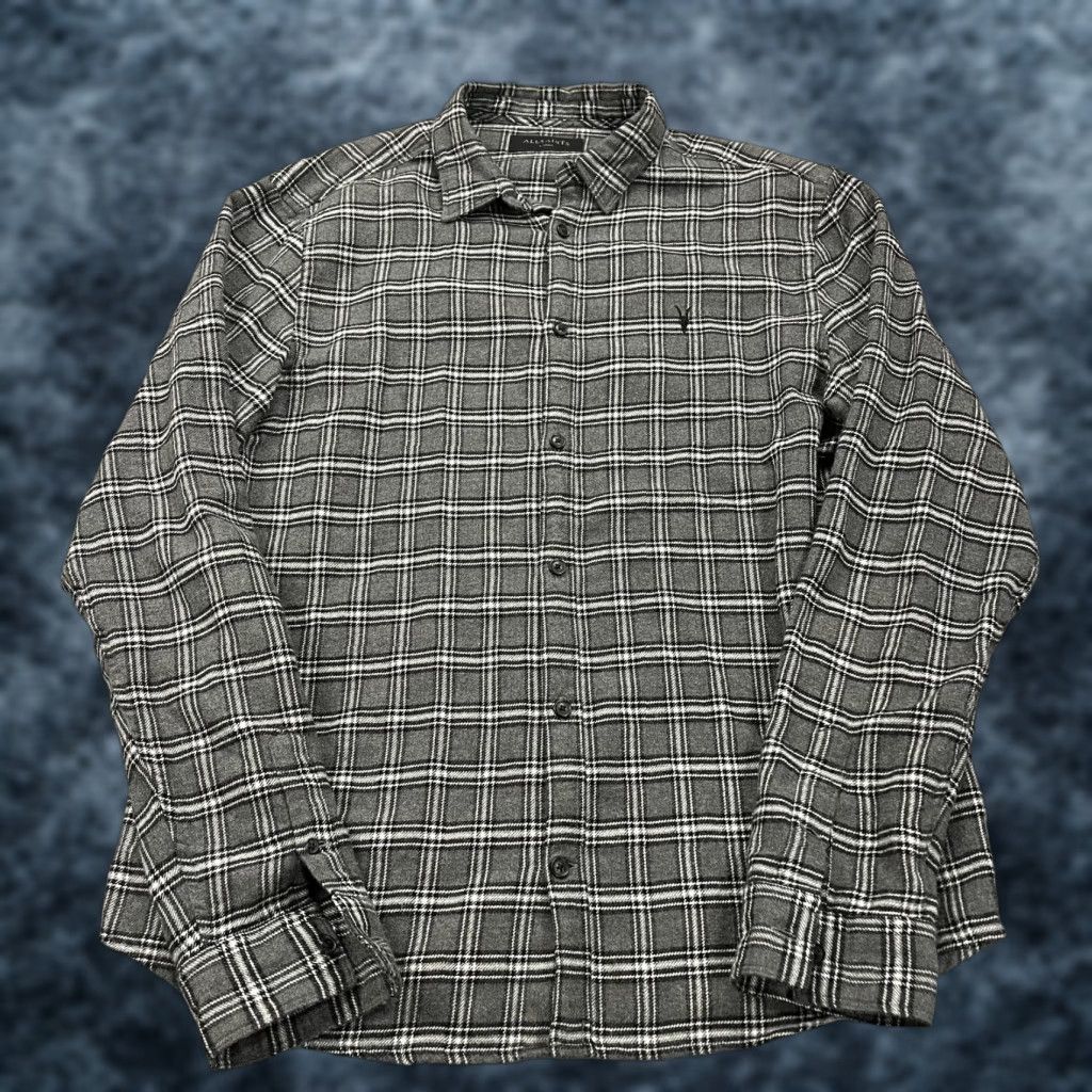 Allsaints AllSaints Shirt Mens L Gray Plaid Amos Long Sleeve Flannel Button Cotton Size US L / EU 52-54 / 3 - 1 Thumbnail