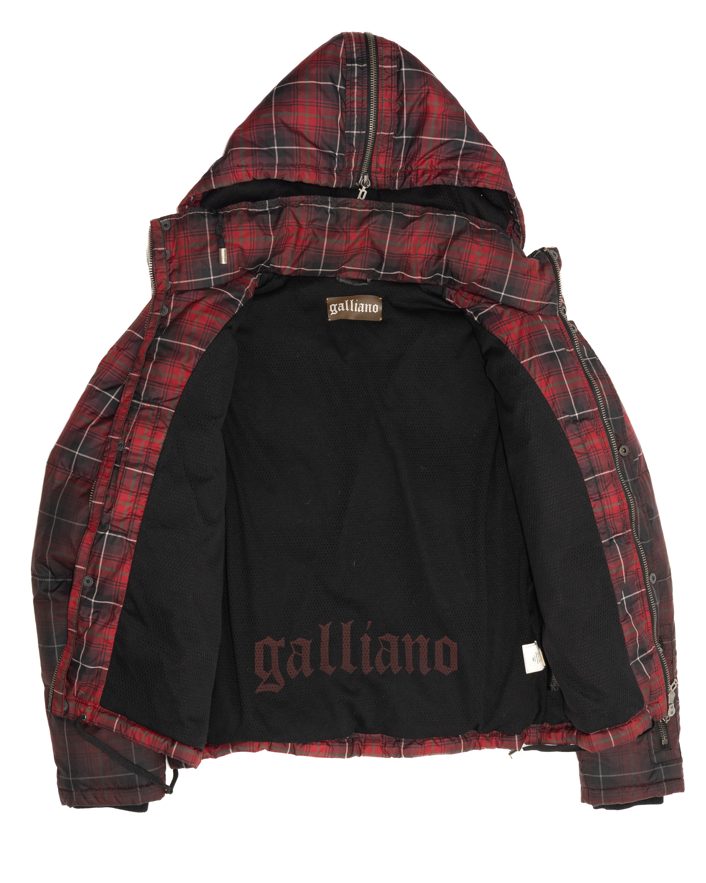 John Galliano GALLIANO 2000s Plaid Checkered Red & Dark Down Puffer Jacket Size US M / EU 48-50 / 2 - 8 Thumbnail