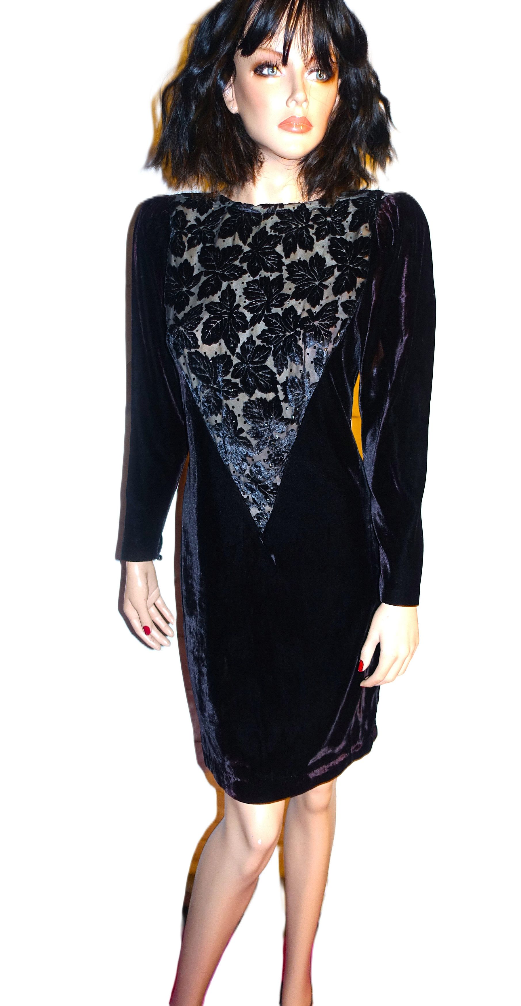Vintage Vintage Niki Black Beige Floral Lace Velvet Dress S Size S / US 4 / IT 40 - 3 Thumbnail
