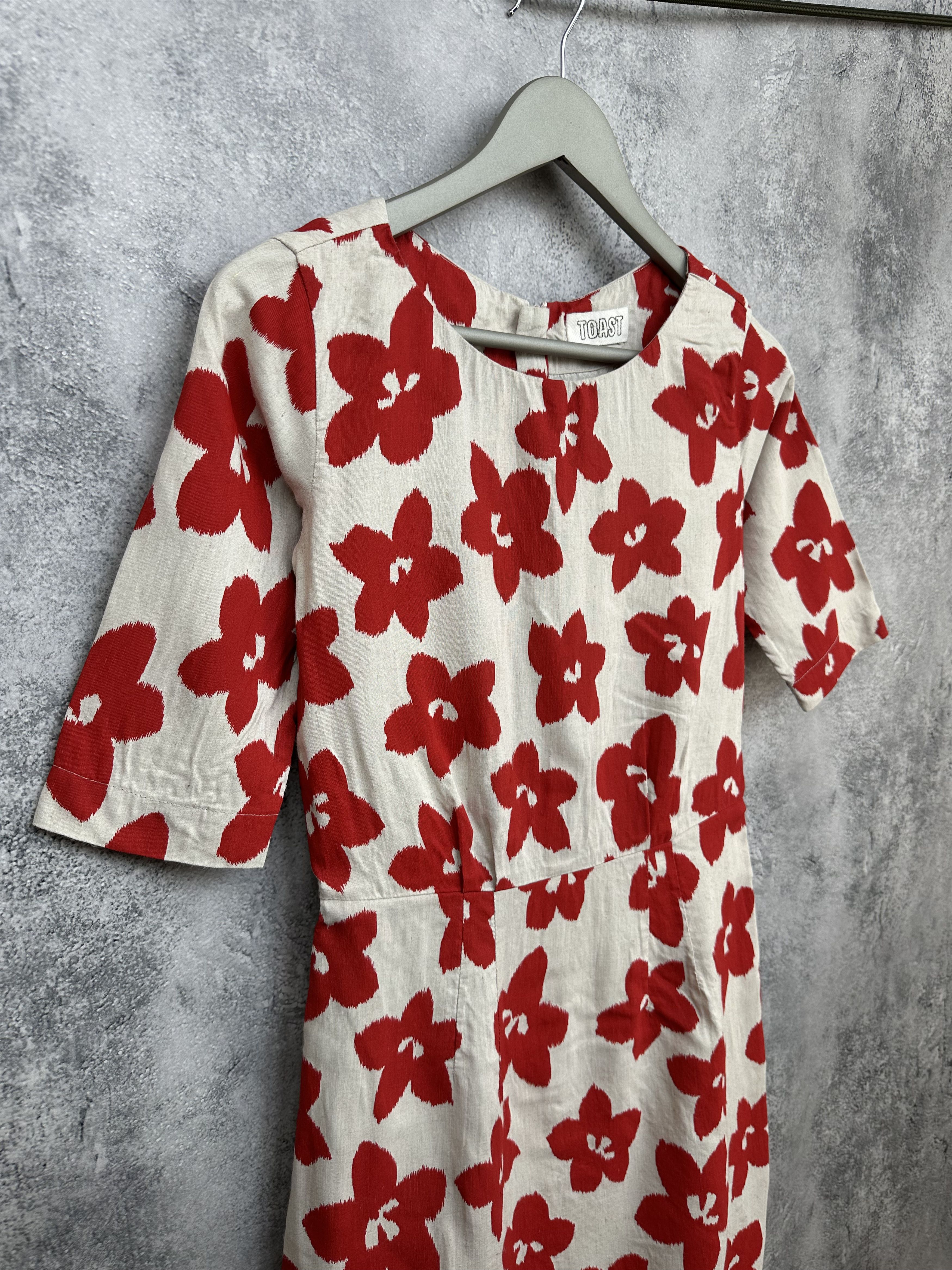 Other TOAST Ivory Red Floral Above Knee Dress Linen Blend Pockets Size S / US 4 / IT 40 - 5 Thumbnail