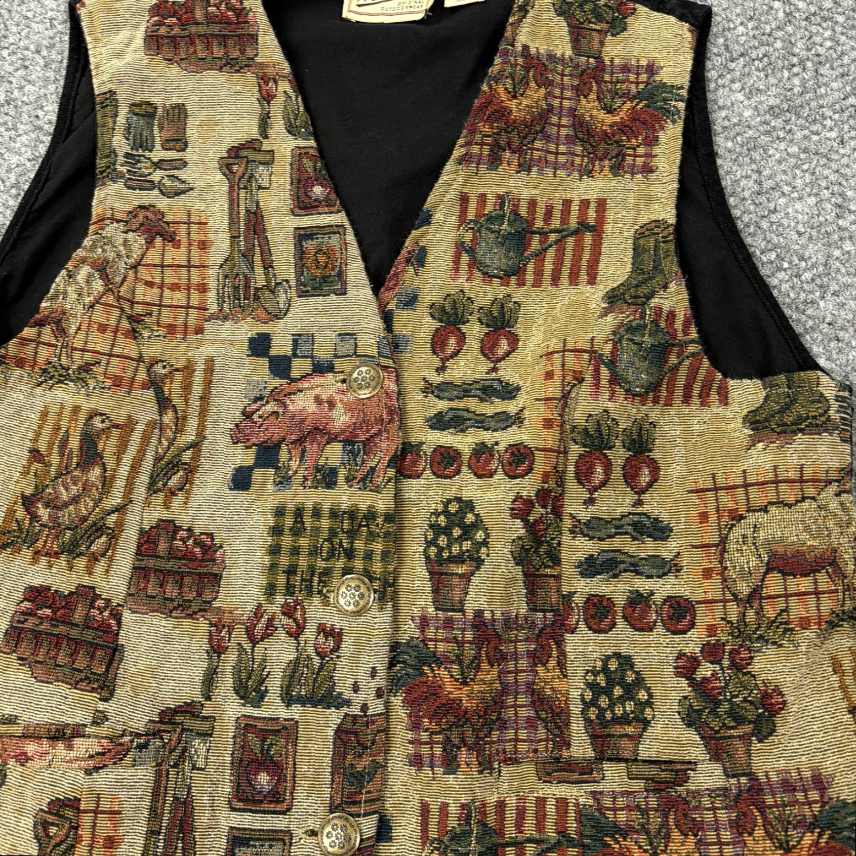 Vintage VEST Woolrich Womens XL Black Tapestry Animal Print Corduroy Back Lined Size XL / US 12-14 / IT 48-50 - 2 Thumbnail