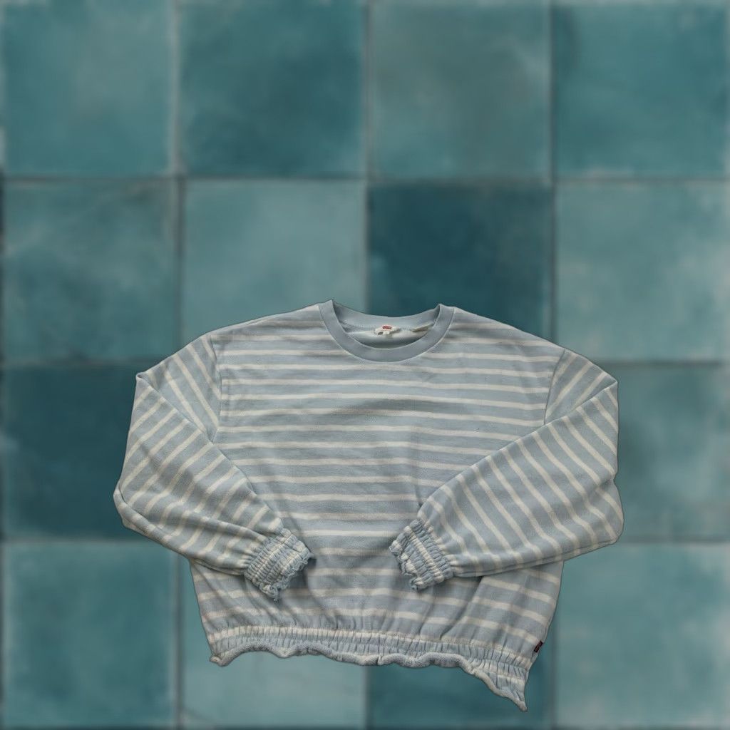 Levi's Levi’s Sweatshirt Womens Medium Blue White Striped Ruffle Long Sleeve Pullover Size M / US 6-8 / IT 42-44 - 1 Thumbnail