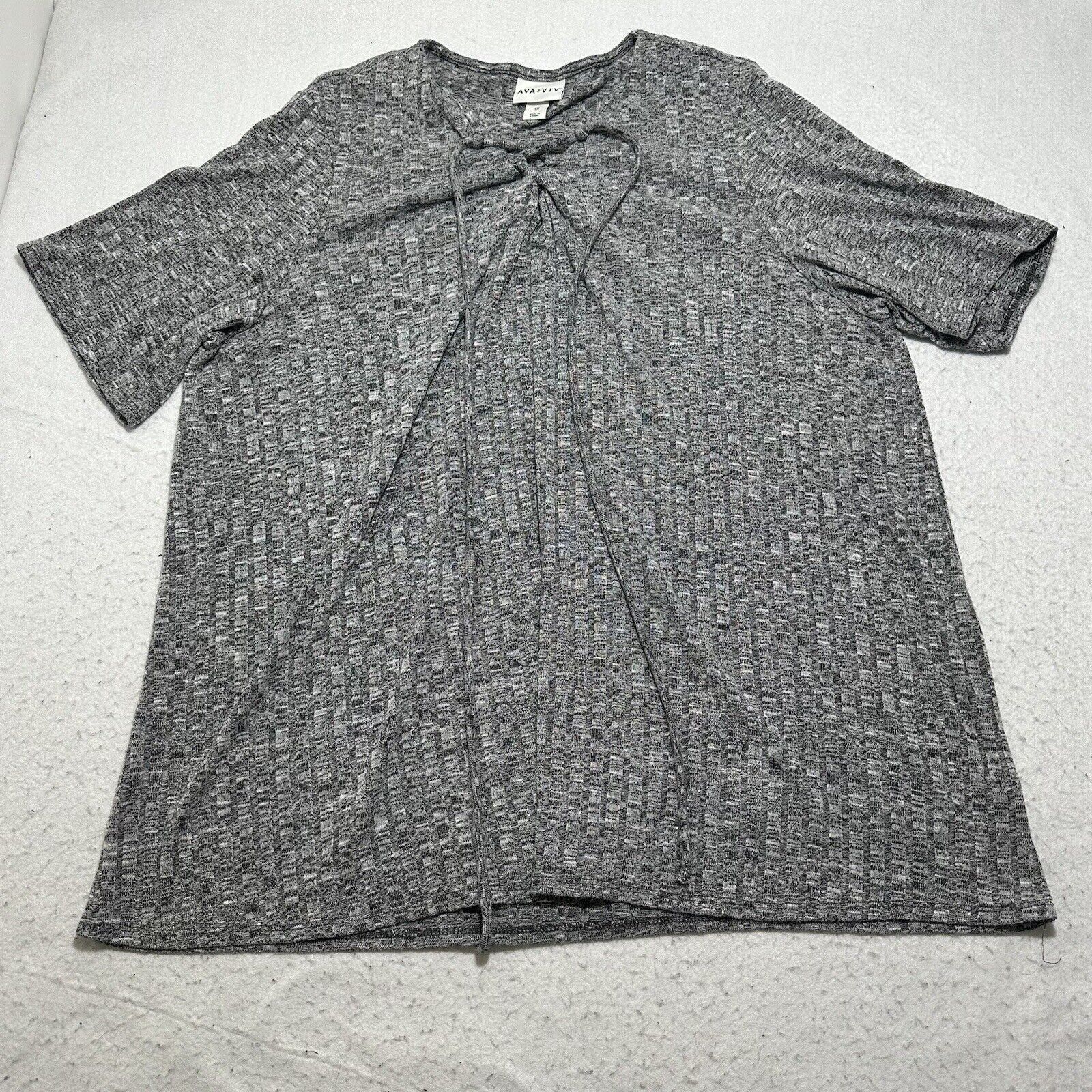 Target Basics Ava & Viv 1X Gray Short Sleeve T Shirt Ribbed Tie Neckline Size XL / US 12-14 / IT 48-50 - 1 Thumbnail