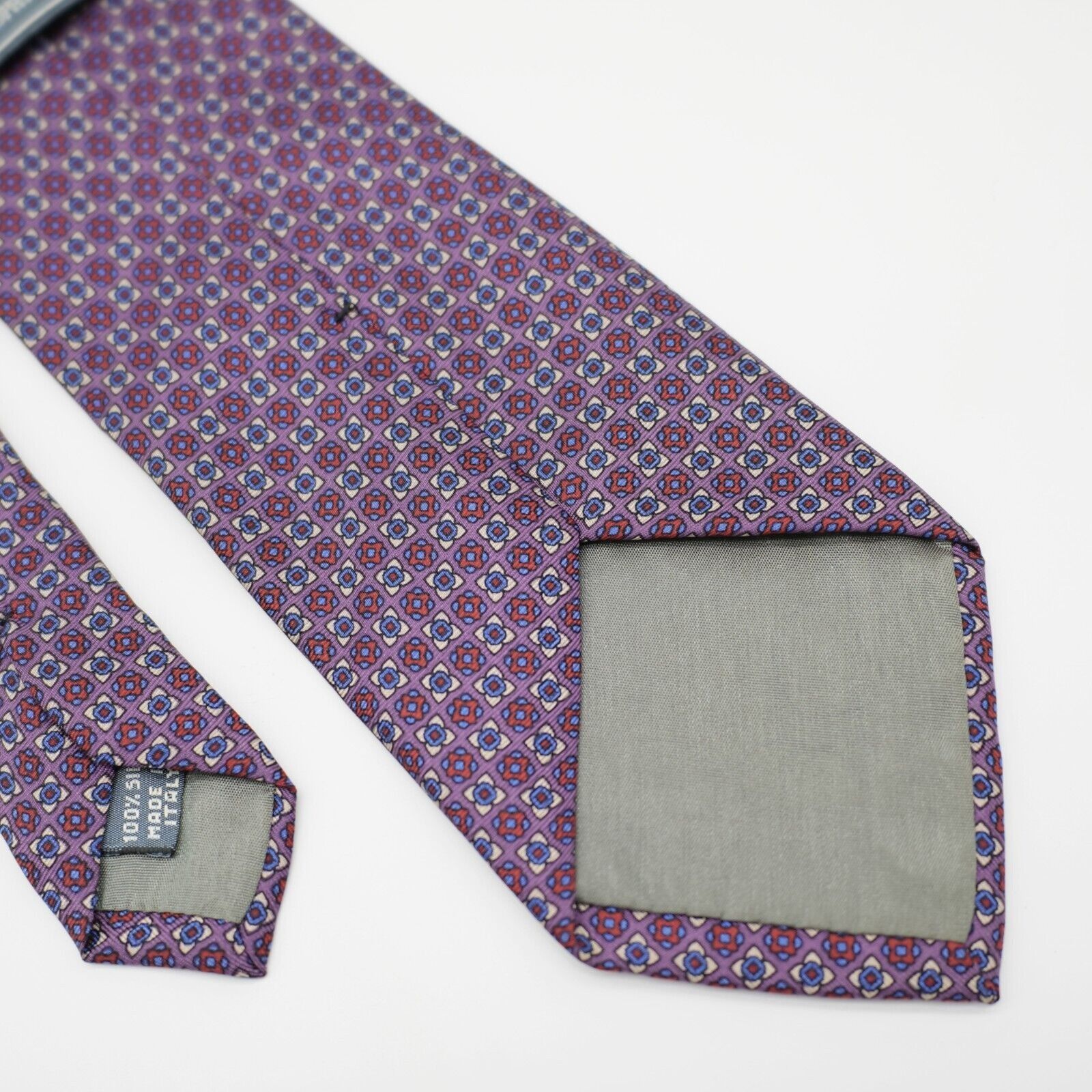Designer Christopher Hayes Floral Geometric Print Purple Silk Tie Ita Size ONE SIZE - 5 Thumbnail