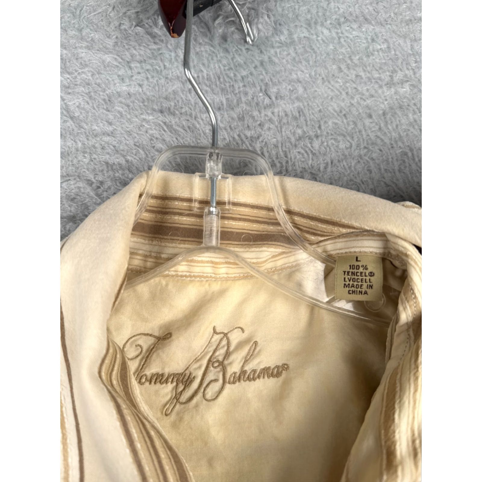 Tommy Bahama Tommy Bahama Shirt Men Large Brown Beige Stripe 100% Tencel Short Sleeve 90s Size US L / EU 52-54 / 3 - 7 Thumbnail