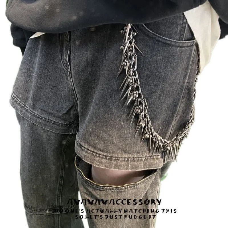 Japanese Brand Black Gun Plated Rivet Metal Biker Pants Chain Size ONE SIZE - 2 Thumbnail