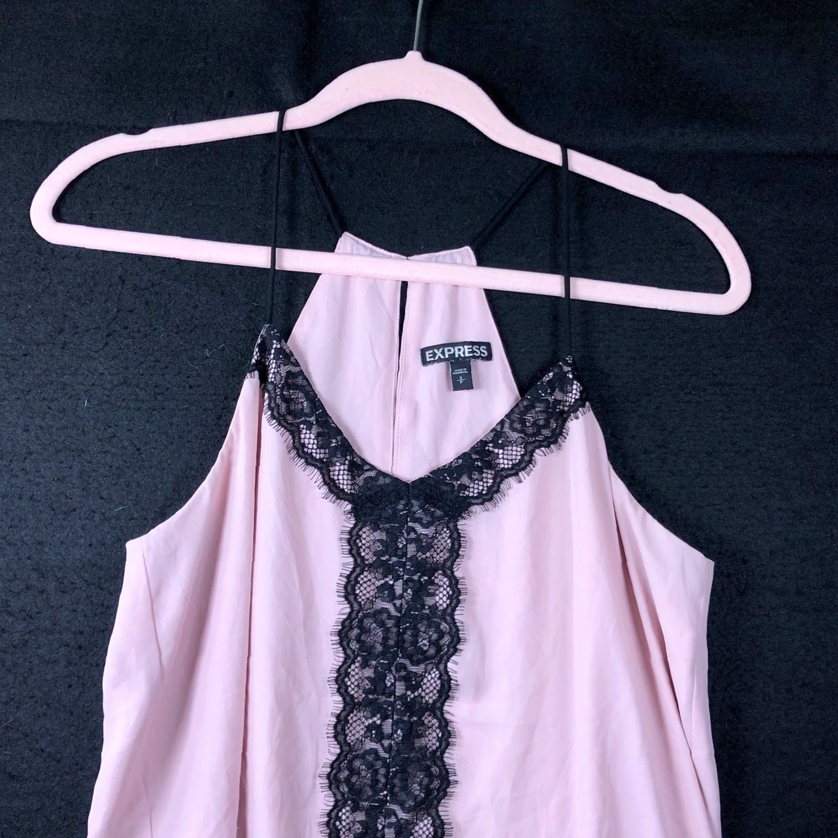Express Express Womens Blouse Pink Black Lace V Neck Sleeveless Tank Keyhole Back Small Size S / US 4 / IT 40 - 2 Thumbnail