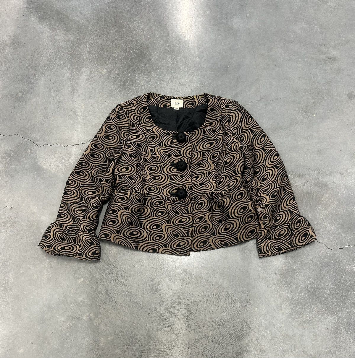 Vintage Brown and black swirl print blazer with black collar Size XL / US 12-14 / IT 48-50 - 1 Thumbnail