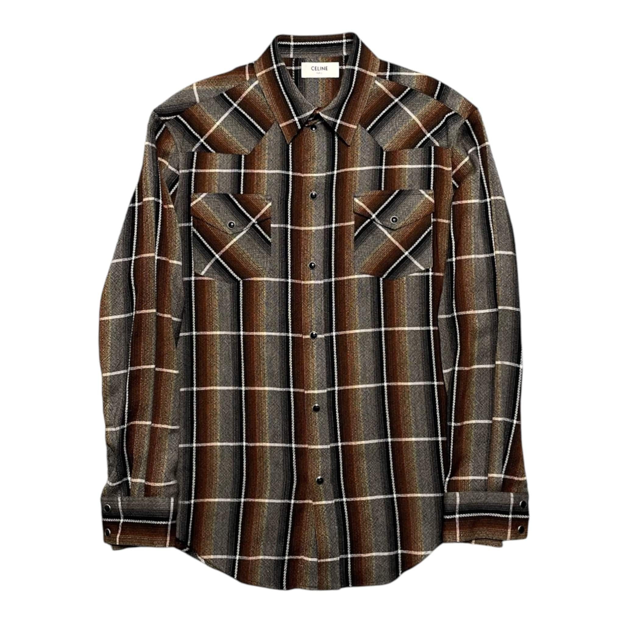 Celine Checked Flannel Button Down Shirt Brown Size US L / EU 52-54 / 3 - 1 Thumbnail