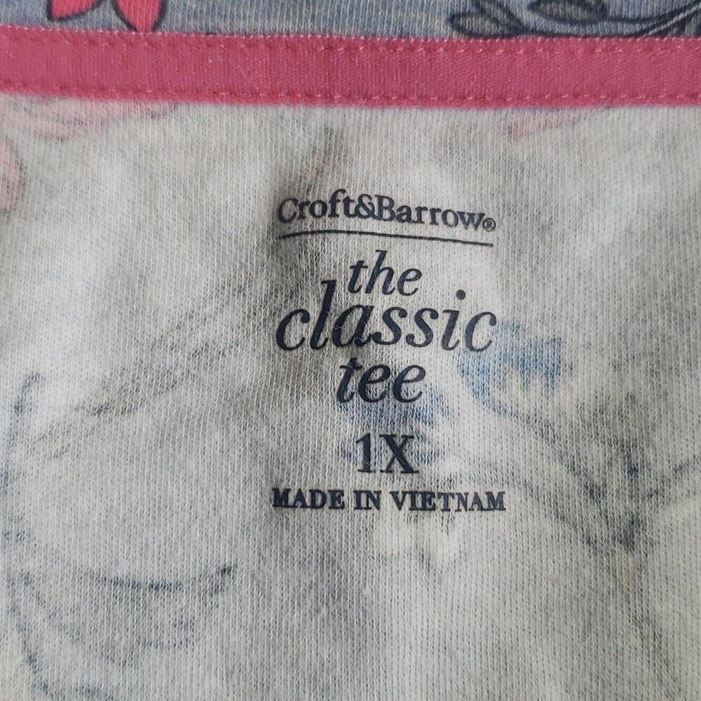 Designer CT548 Croft & Barrow Blue Floral Ladies Classic Tee 1X Size XL / US 12-14 / IT 48-50 - 3 Thumbnail