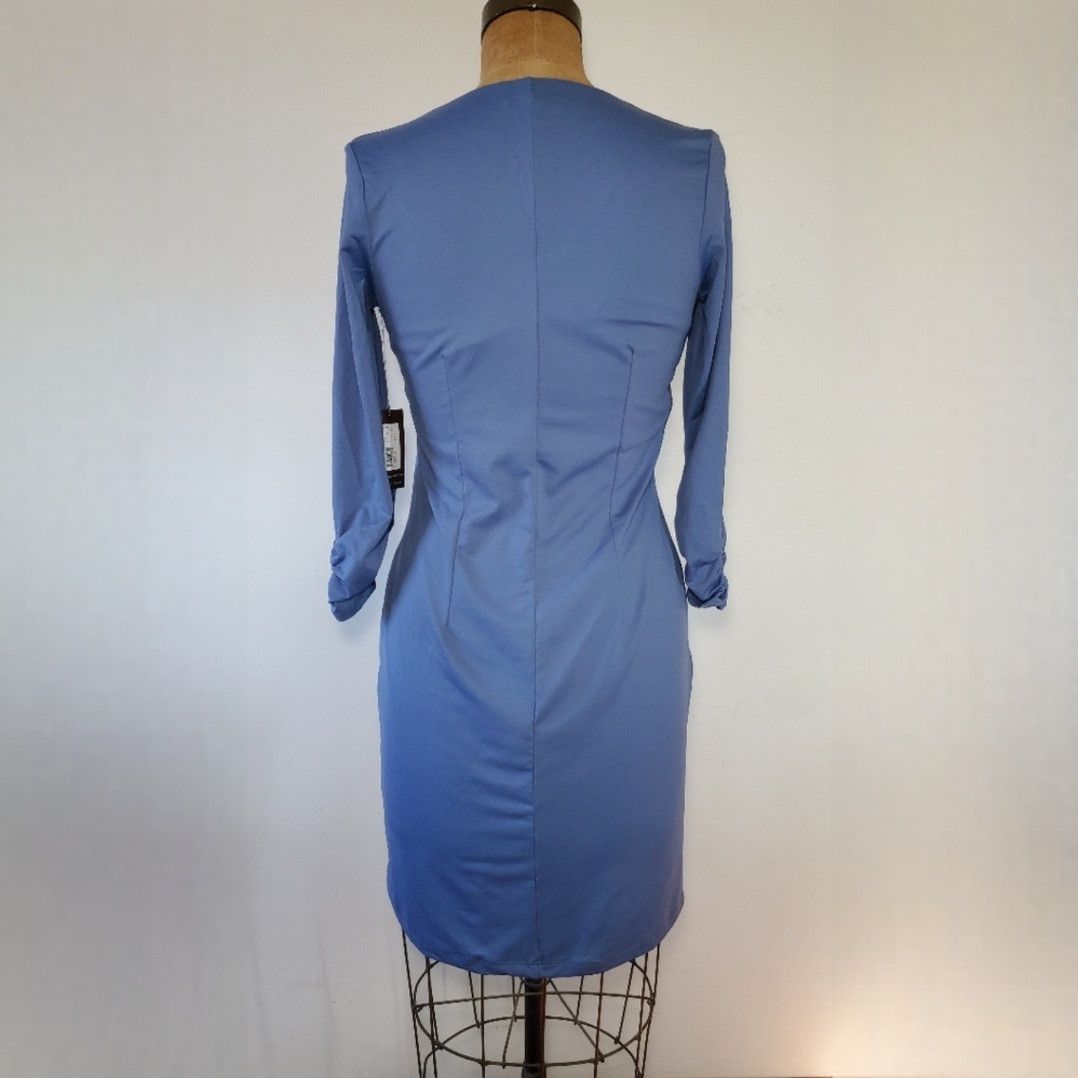 Other JudyP Size S/M NEW Blue Sheath Bodycon Midi Dress V-Neck Size S / US 4 / IT 40 - 4 Thumbnail