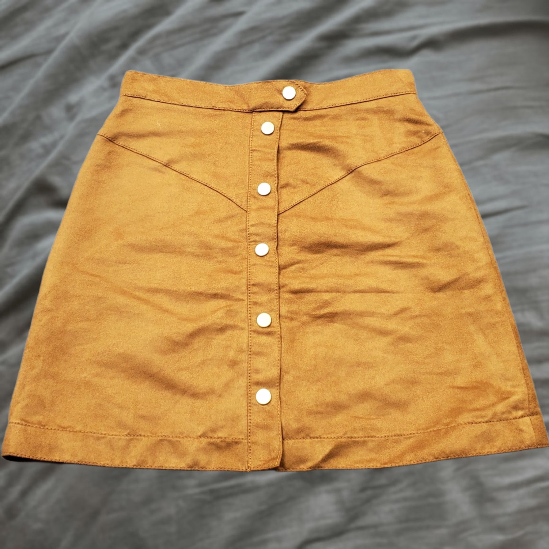 H&M H&M Womens Size 6 Brown Faux Suede A-Line Mini Skirt Snap Front Lace? Size 28" / US 6 / IT 42 - 1 Thumbnail