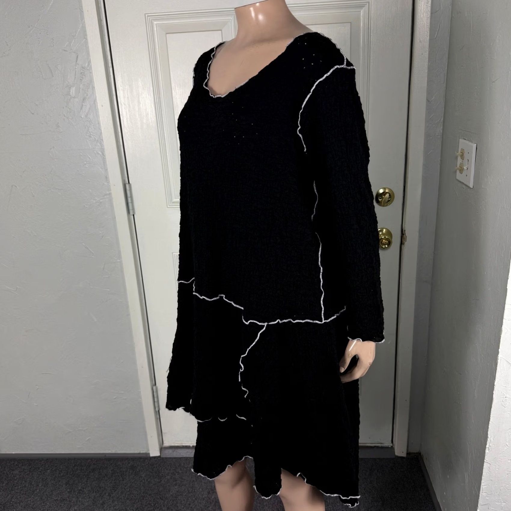 Vintage Noblu Dress Mini Black Cotton Knit Long Sleeve Scoop Neck Casual Womens M Lagelook Vintage No Size M / US 6-8 / IT 42-44 - 3 Thumbnail