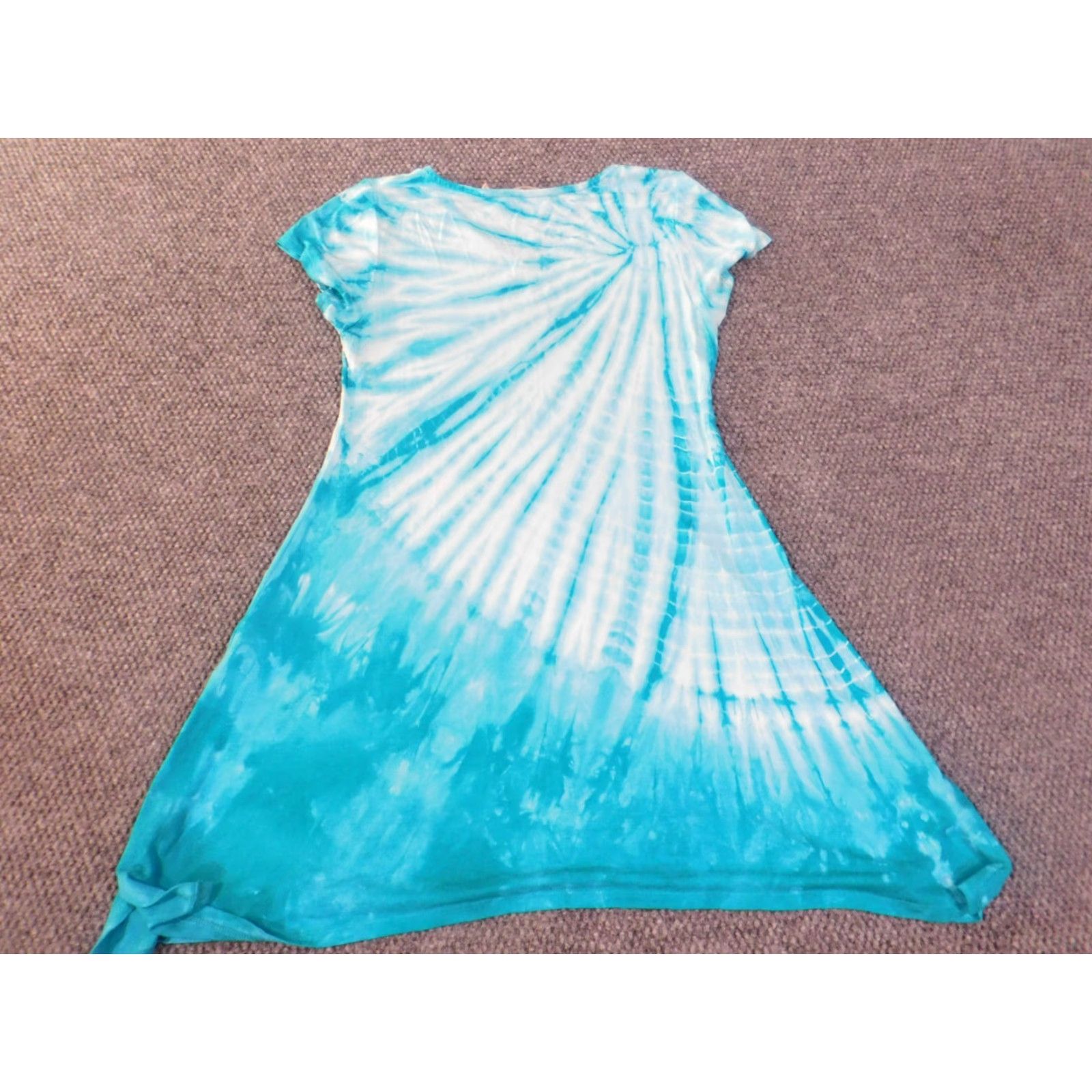 Soft Surroundings Soft Surroundings Dress XS Womens Blue Geometric V-Neck Short Sleeve Knit Raglan Stretch Viscose Spandex Knee Length A-Line Casual Winter Womens Size XS / US 0-2 / IT 36-38 - 7 Thumbnail